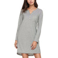 Anna-Kaci Lounge Women's Long Sleeve Striped Nightshirt Henley Neckline Sleep Dress with Chest Pocket Detail