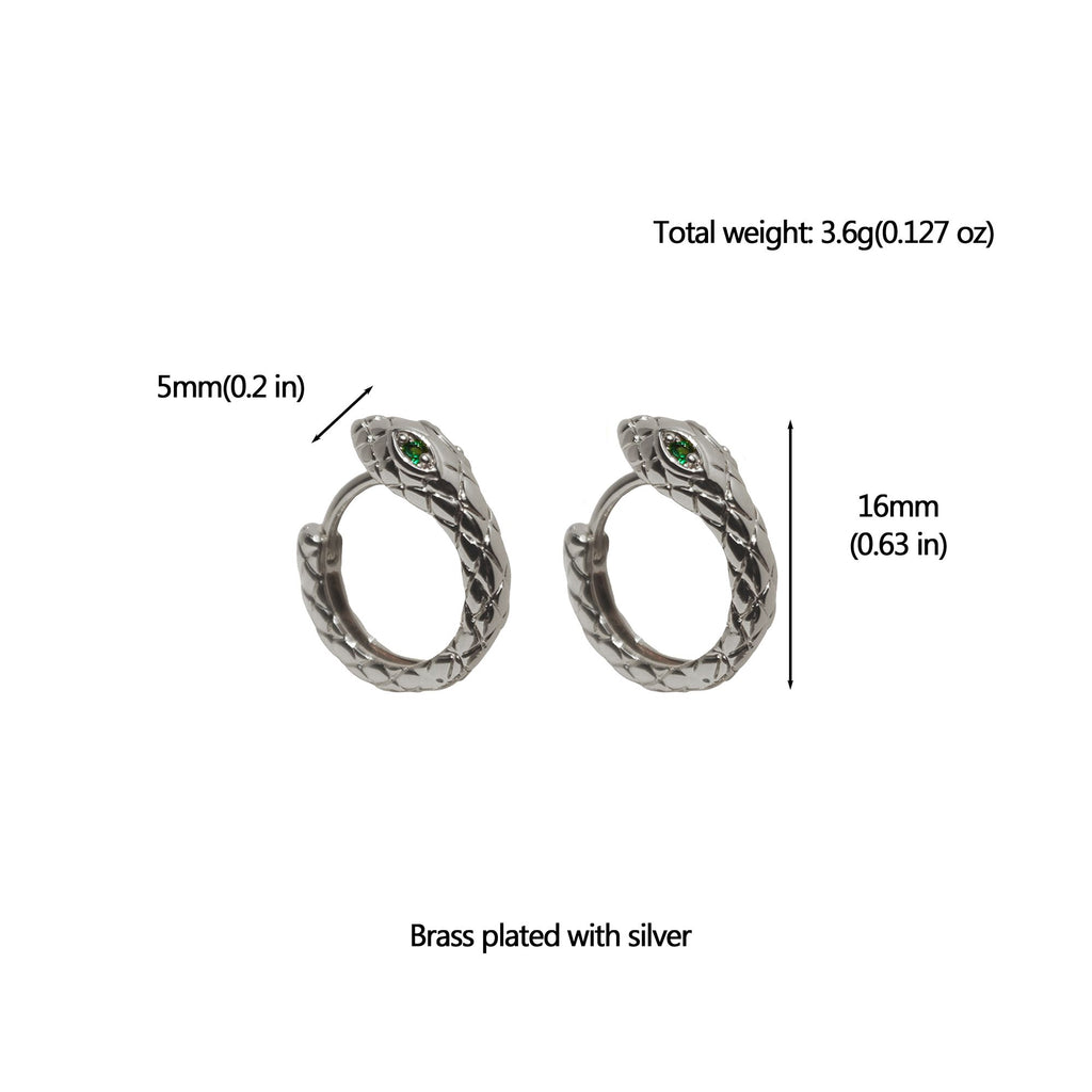 Snake-Shaped Hoop Earrings with Green Gem Eyes