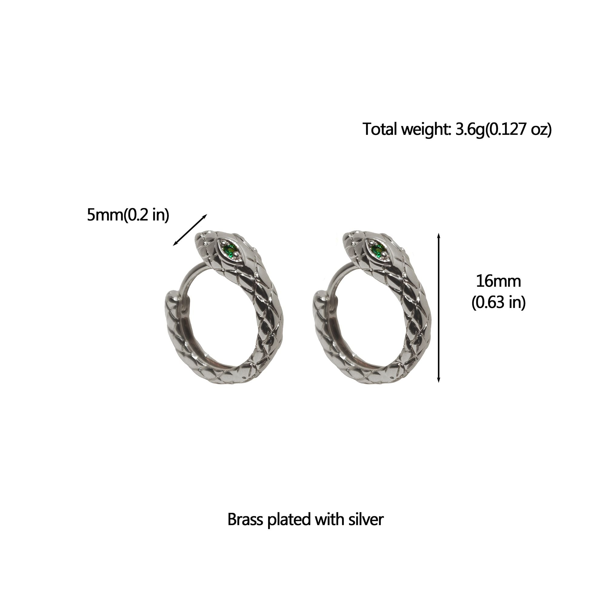 Snake-Shaped Hoop Earrings with Green Gem Eyes