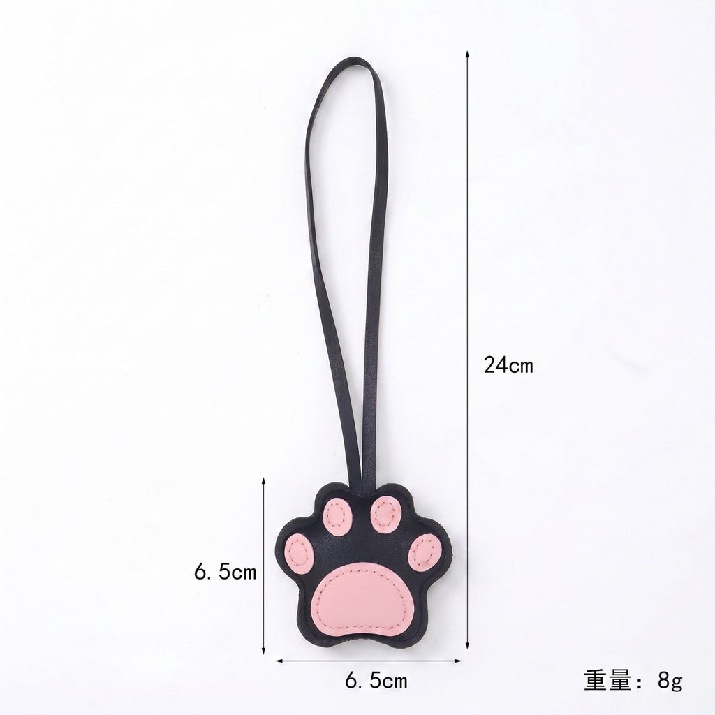 2-Piece Womens Faux Leather Paw Print Bag Charm with Long Hanging Strap and Padded Detail
