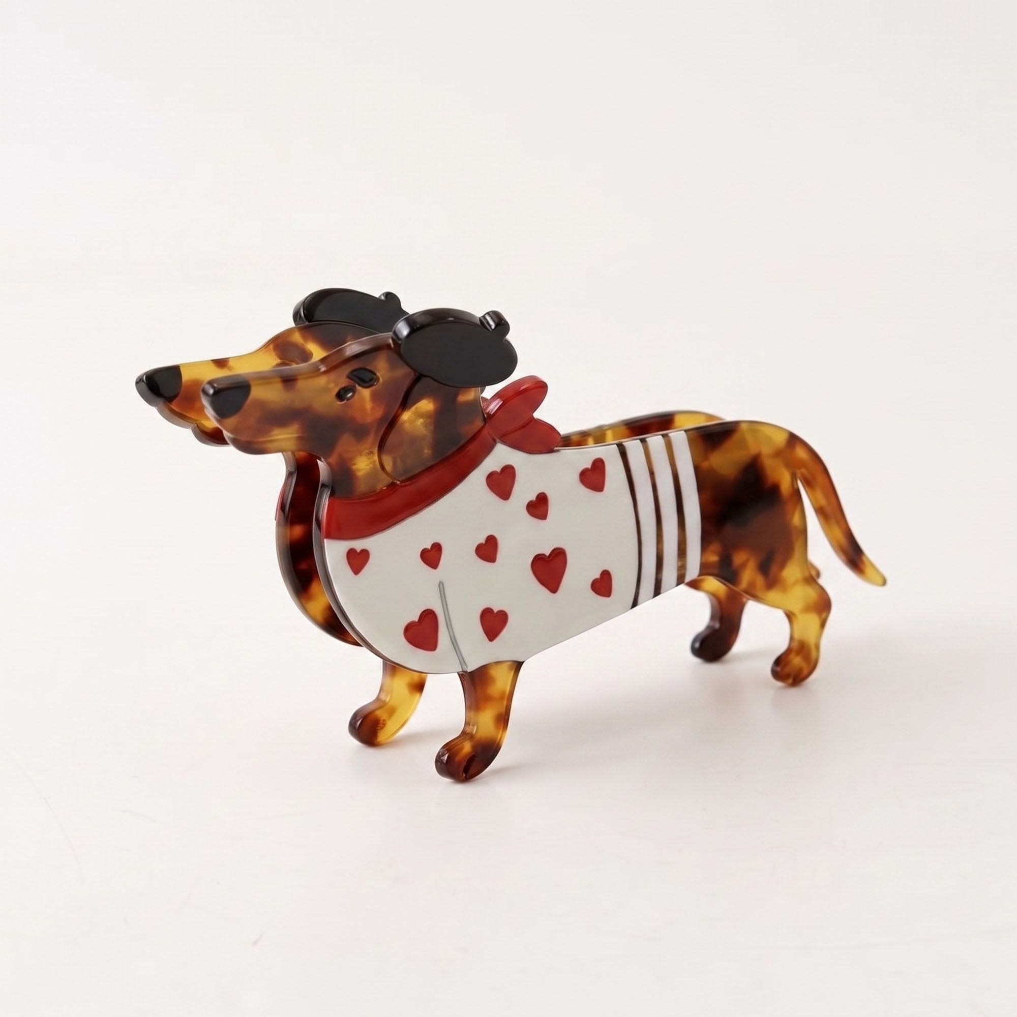 3pc Dachshund Dog Hair Clip Set Tortoiseshell Puppy Barrettes