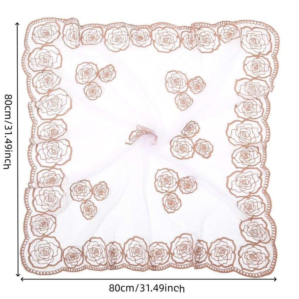Anna-Kaci Women's Sheer Lace Neck Scarf with Embroidered Rose Floral Edging and Scalloped Trim Detail