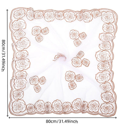 Anna-Kaci Women's Sheer Lace Neck Scarf with Embroidered Rose Floral Edging and Scalloped Trim Detail