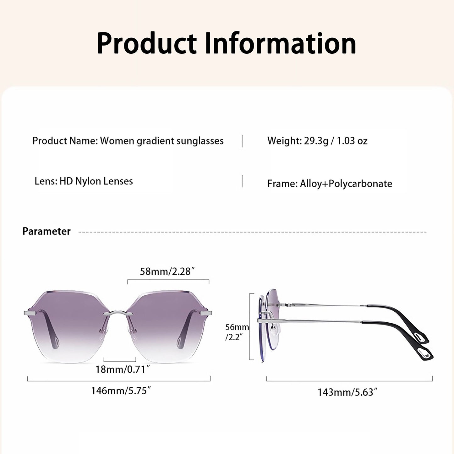 Anna-Kaci Women's Stylish Hexagonal Rimless Gradient Sunglasses for Fashion Looks