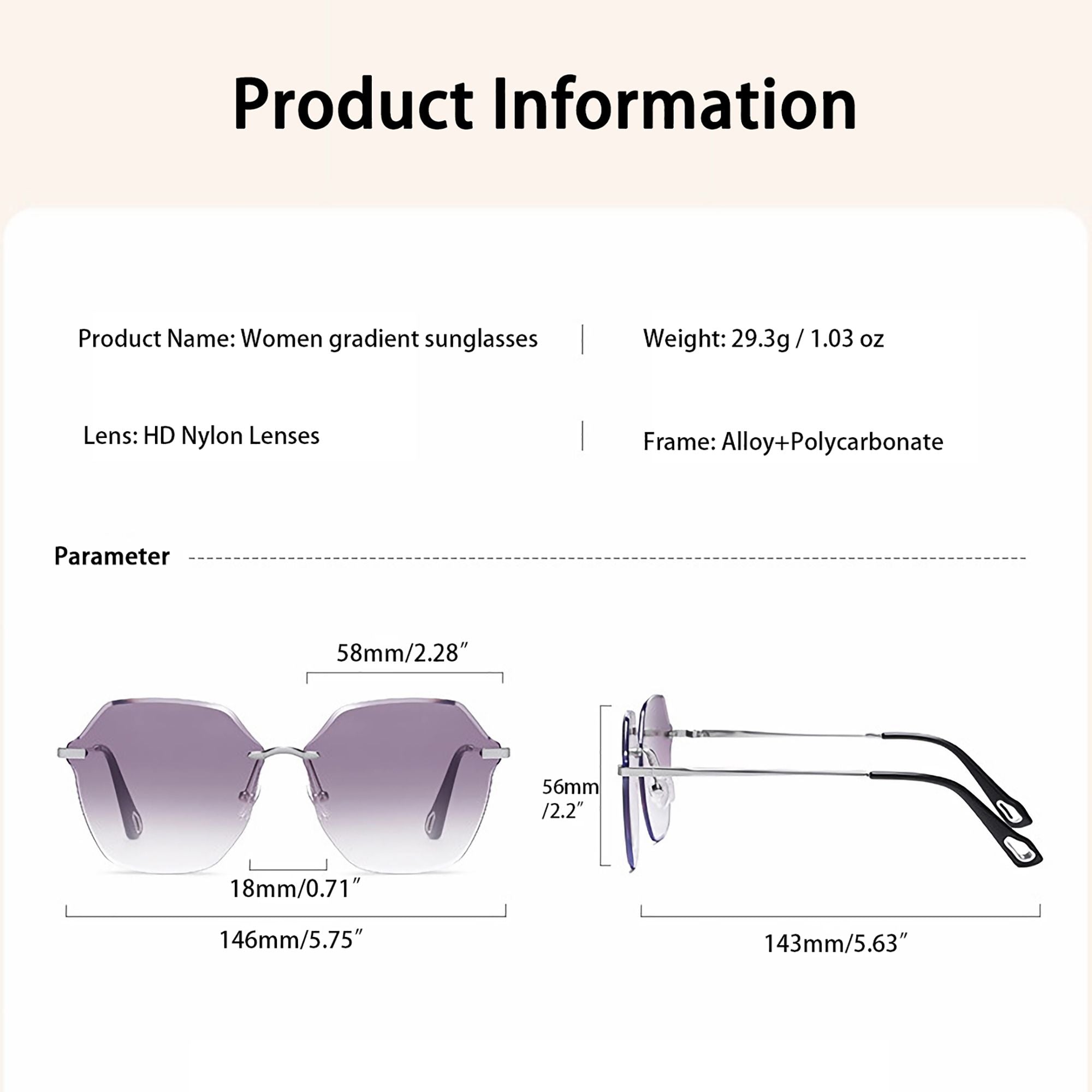Anna-Kaci Women's Stylish Hexagonal Rimless Gradient Sunglasses for Fashion Looks