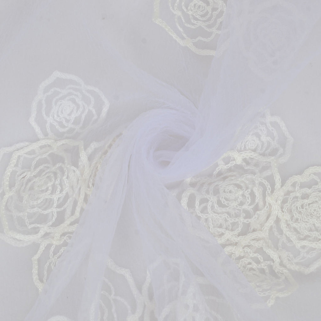 Anna-Kaci Women's Sheer Lace Neck Scarf with Embroidered Rose Floral Edging and Scalloped Trim Detail