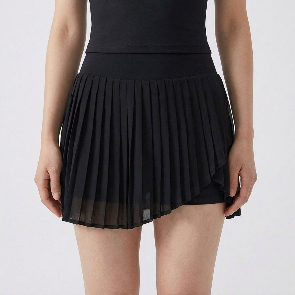 Anna-Kaci Active Womens High Waist Pleated Athletic Skort with Sheer Overlay Wide Waistband and Built In Shorts