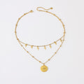 Women's Layered Necklace with Cross Charms and Compass Medallion Pendant