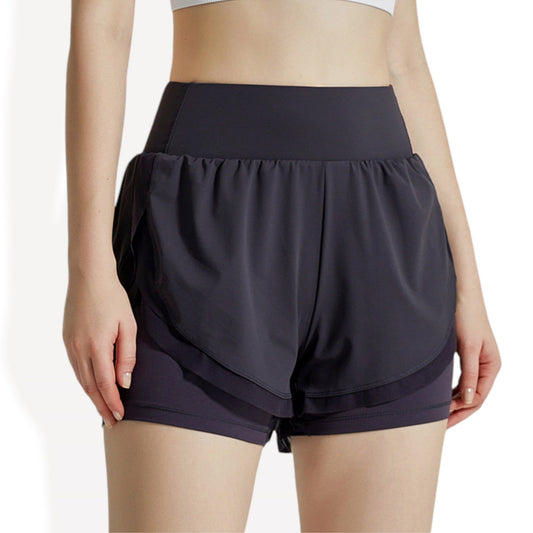 High Waist Layered Running Shorts with Built-in Liner