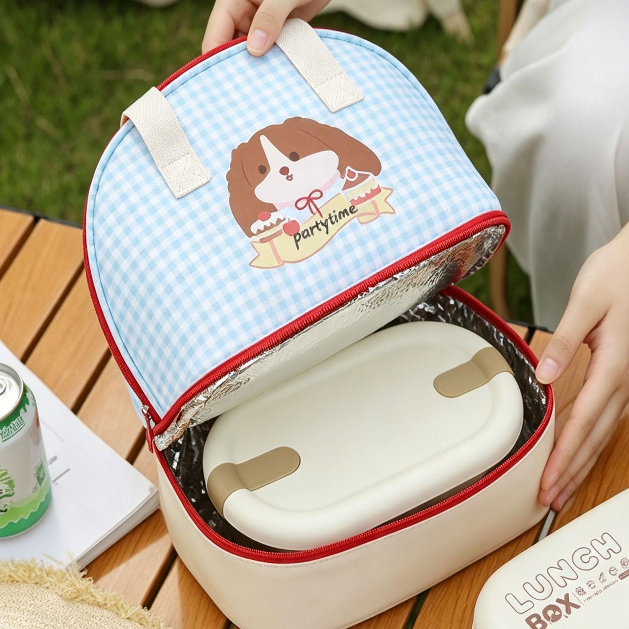 Double Layer Insulated Lunch Bag Large Capacity Cartoon Lunch Tote for School Travel