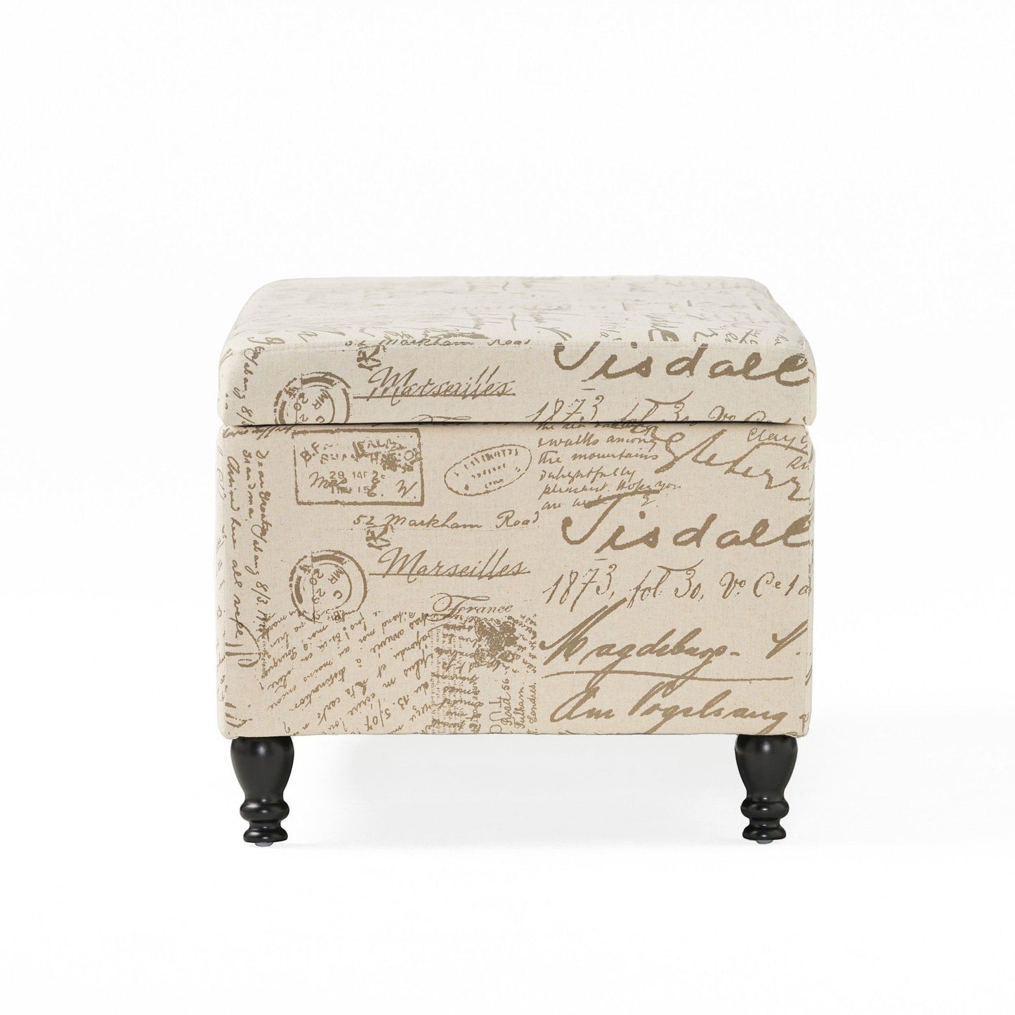 Alilang 42.00 inches Vintage-Inspired Printed Script Storage Ottoman with Hinged Lid and Wooden Legs