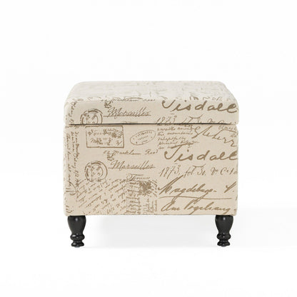 Alilang 42.00 inches Vintage-Inspired Printed Script Storage Ottoman with Hinged Lid and Wooden Legs