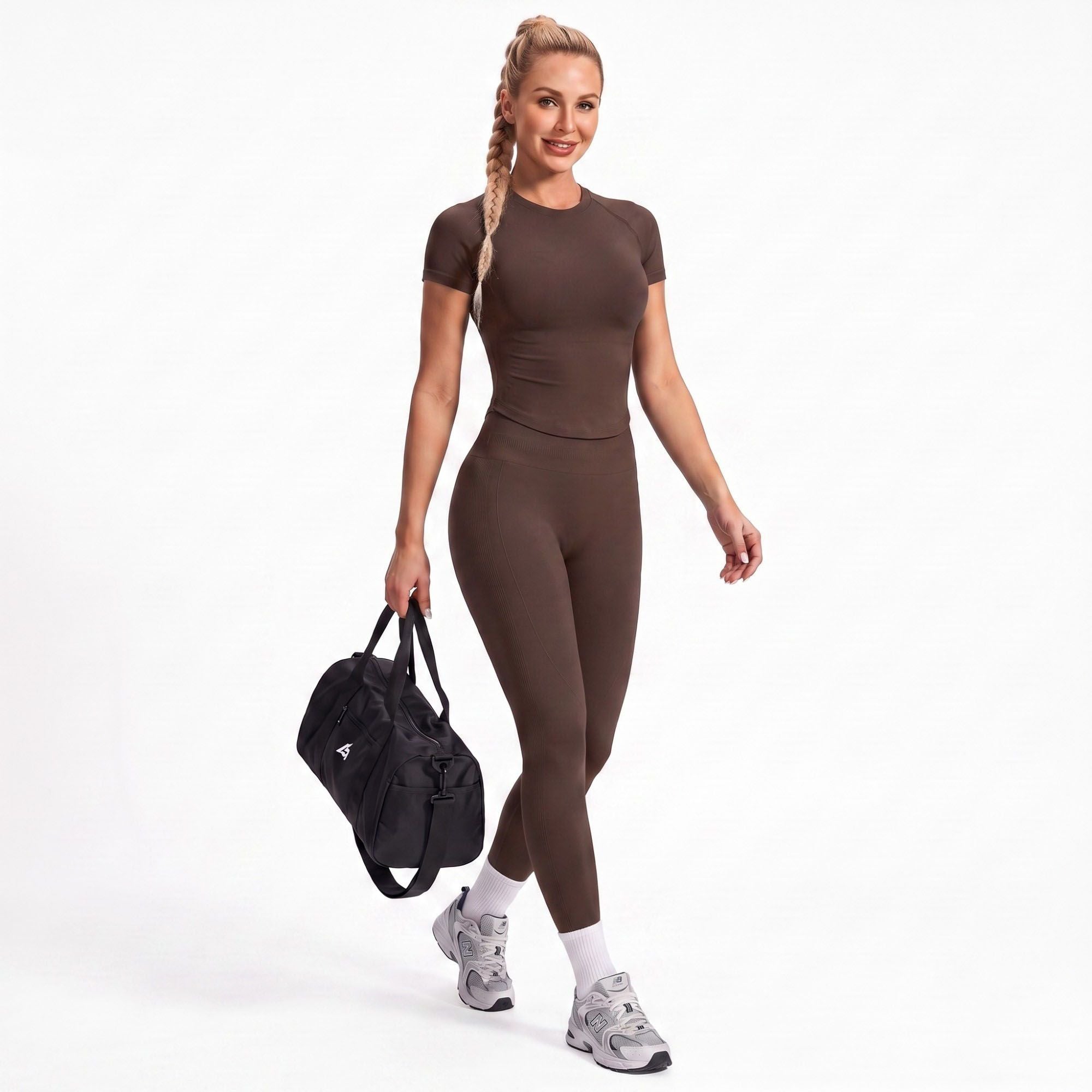 Fitted Raglan Short Sleeve Workout Top Crew Neck Athletic Shirt for Training and Athleisure
