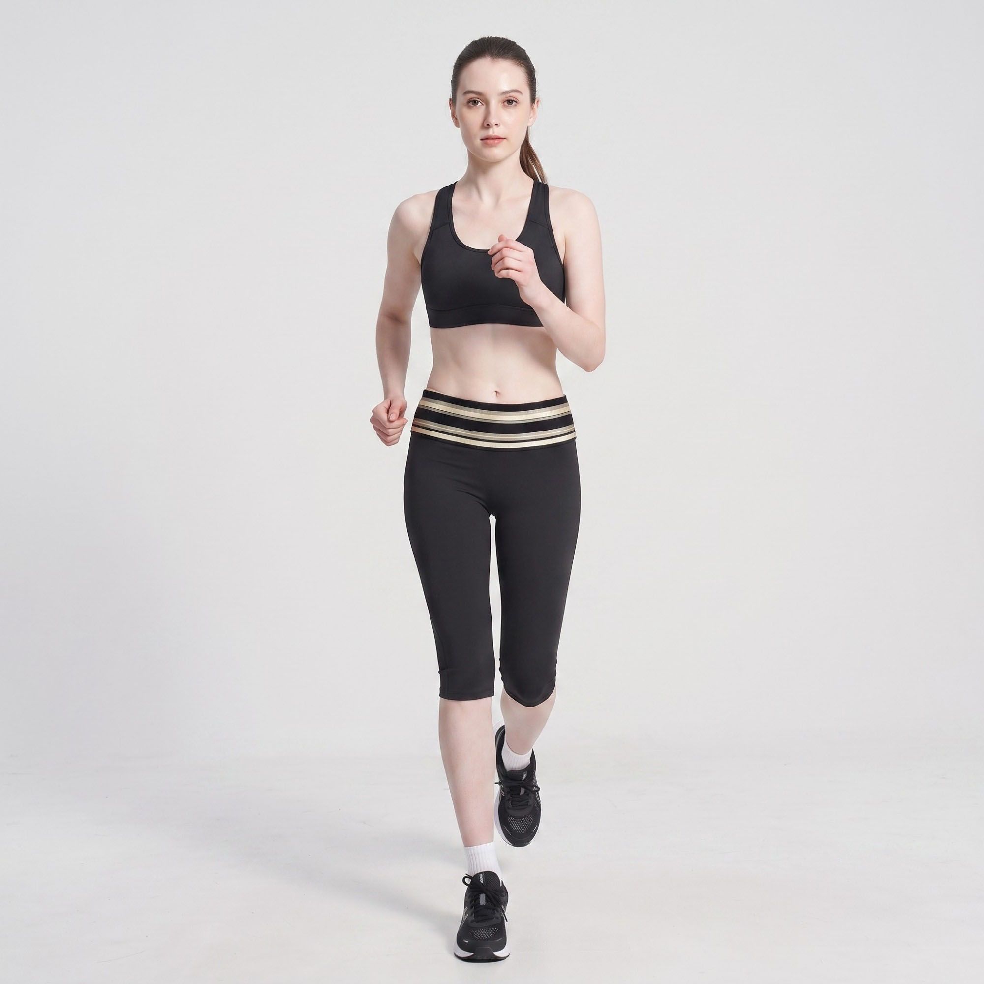 Striped Foldover Waist Capri Leggings Fitted Cropped Yoga Pants for Workouts and Athleisure