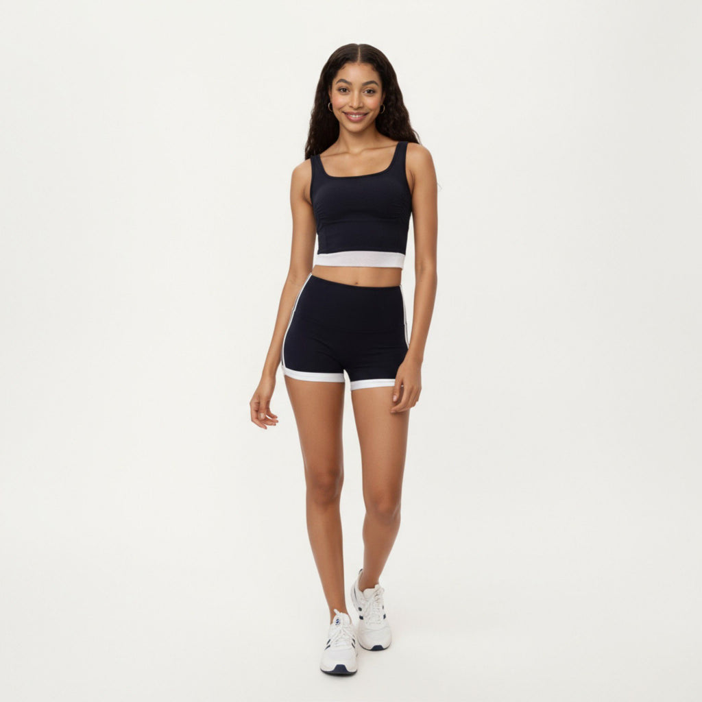 Anna-Kaci Active Women's Square Neck Cropped Active Tank Top with Contrast Elastic Hem
