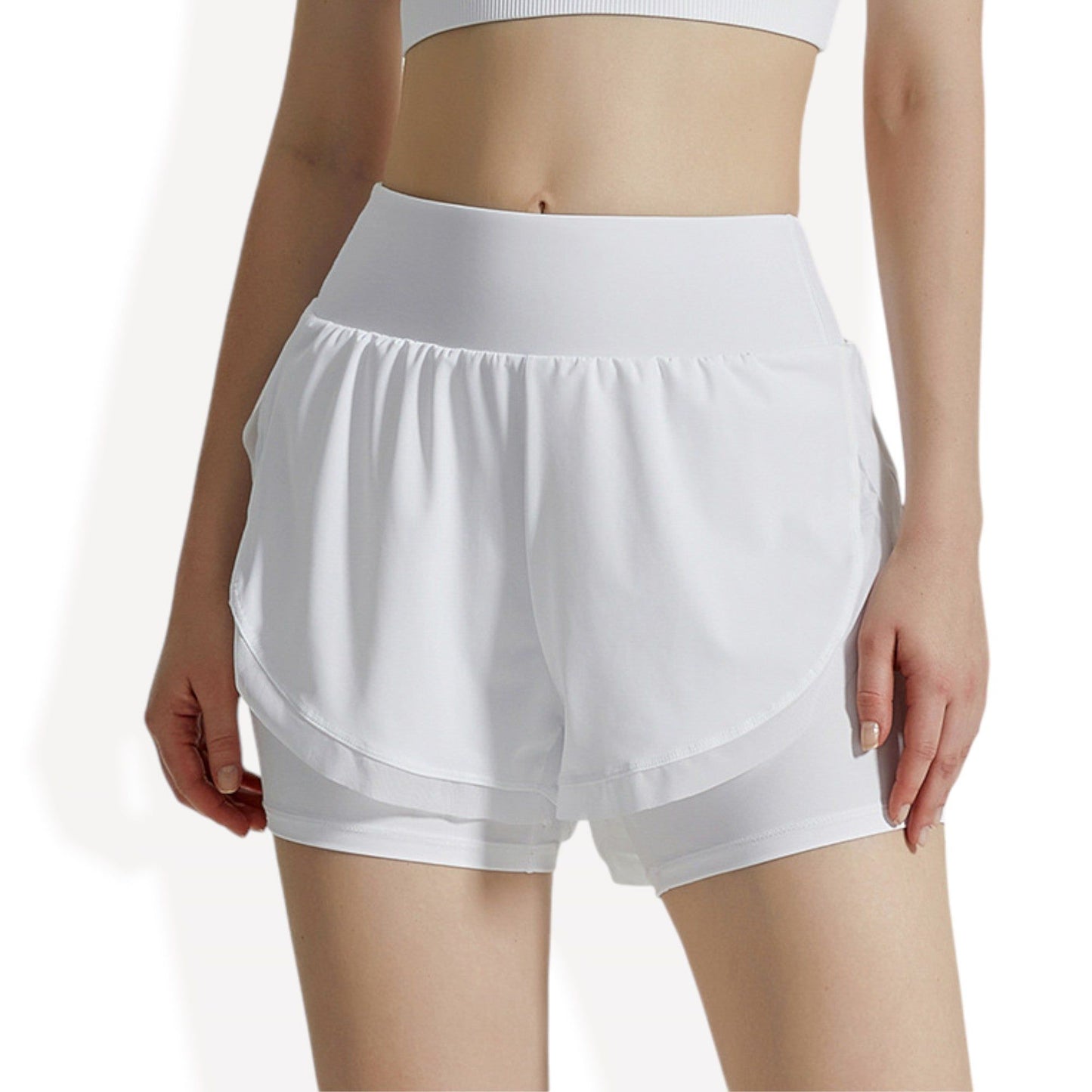 High Waist Layered Running Shorts with Built-in Liner