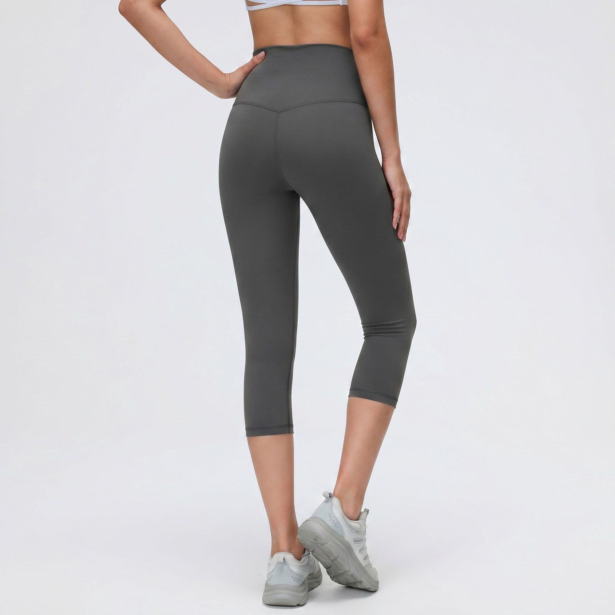 High Waist Capri Leggings with Wide Waistband Smooth Stretch Fit and Pull On Activewear Design