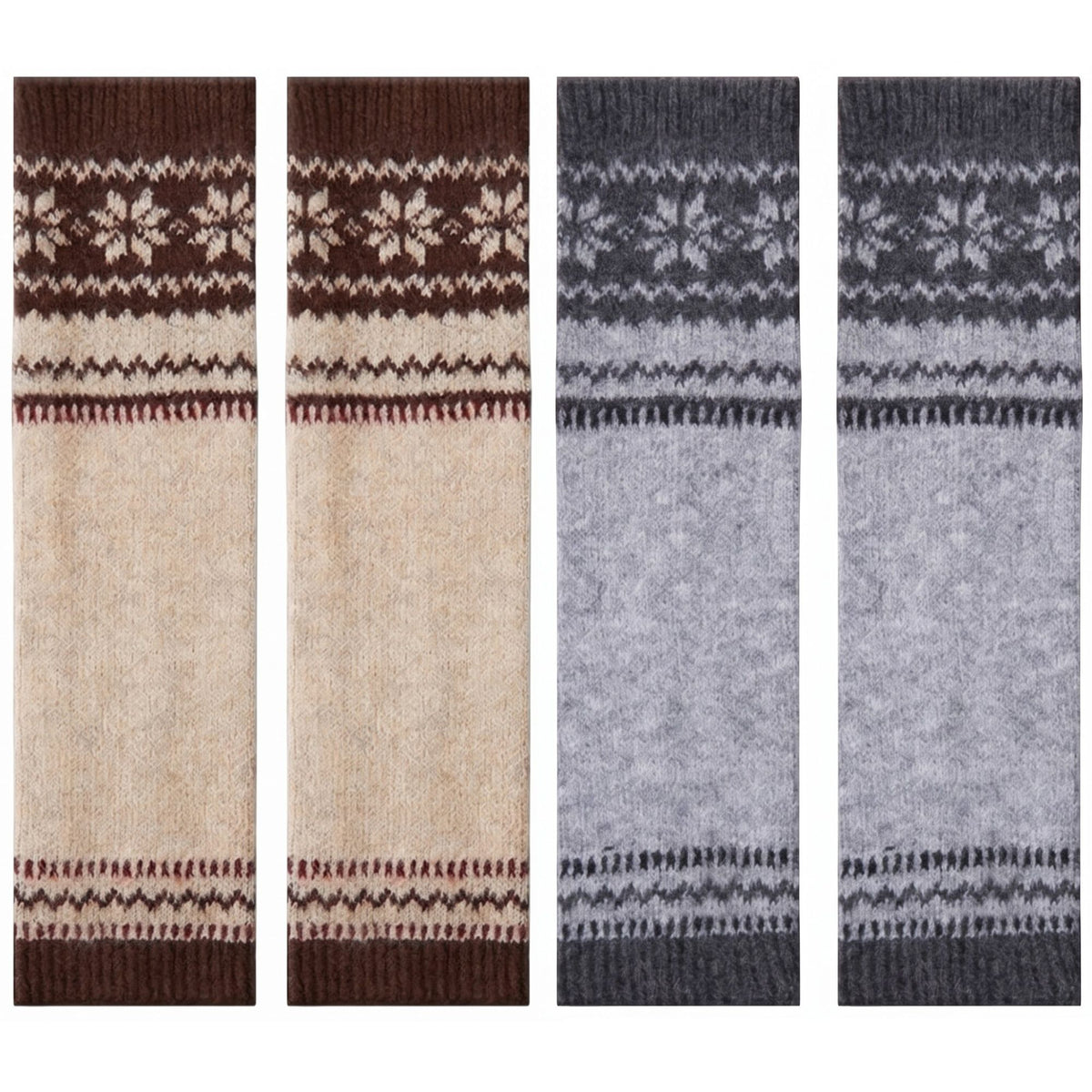 2-Pair Fair Isle Snowflake Knit Leg Warmers Set, Cozy Winter Boot Cuffs