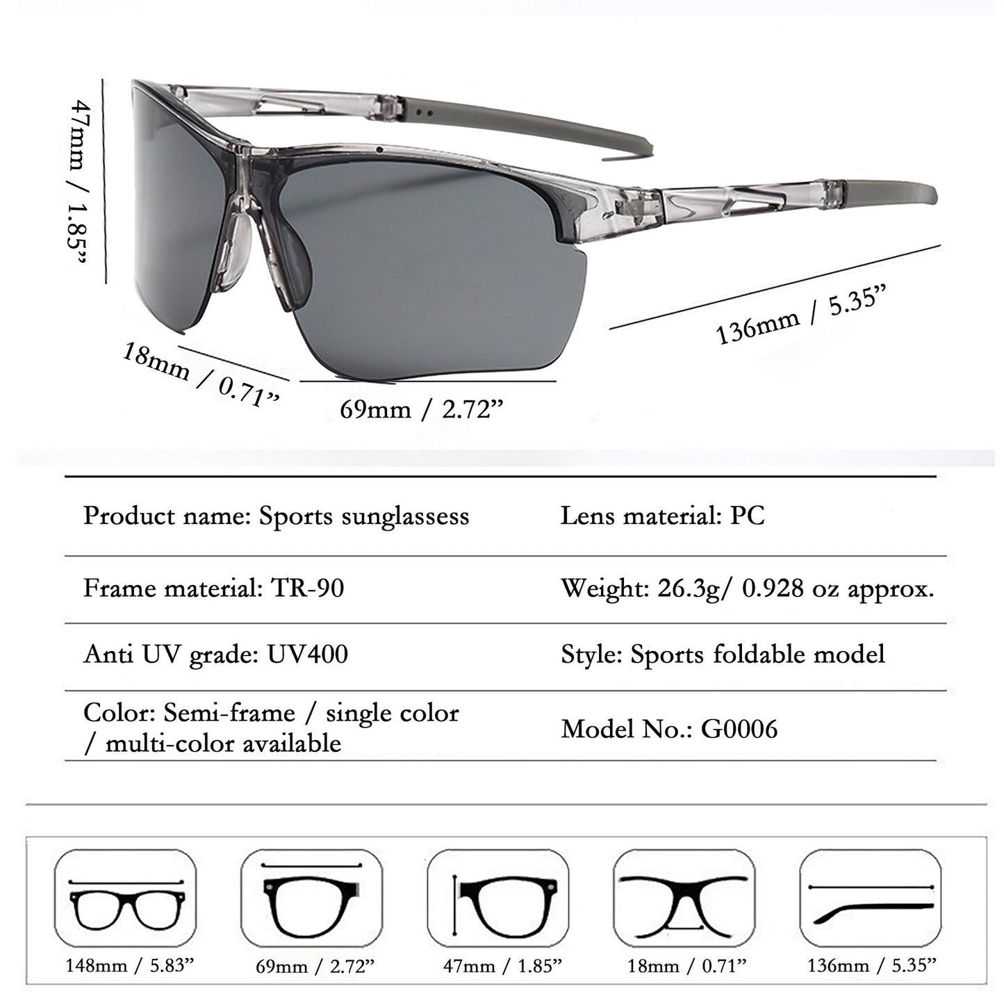 Anna-Kaci Active Women's Foldable Color-Changing UV-Protect Outdoor Sports Running Sunglasses