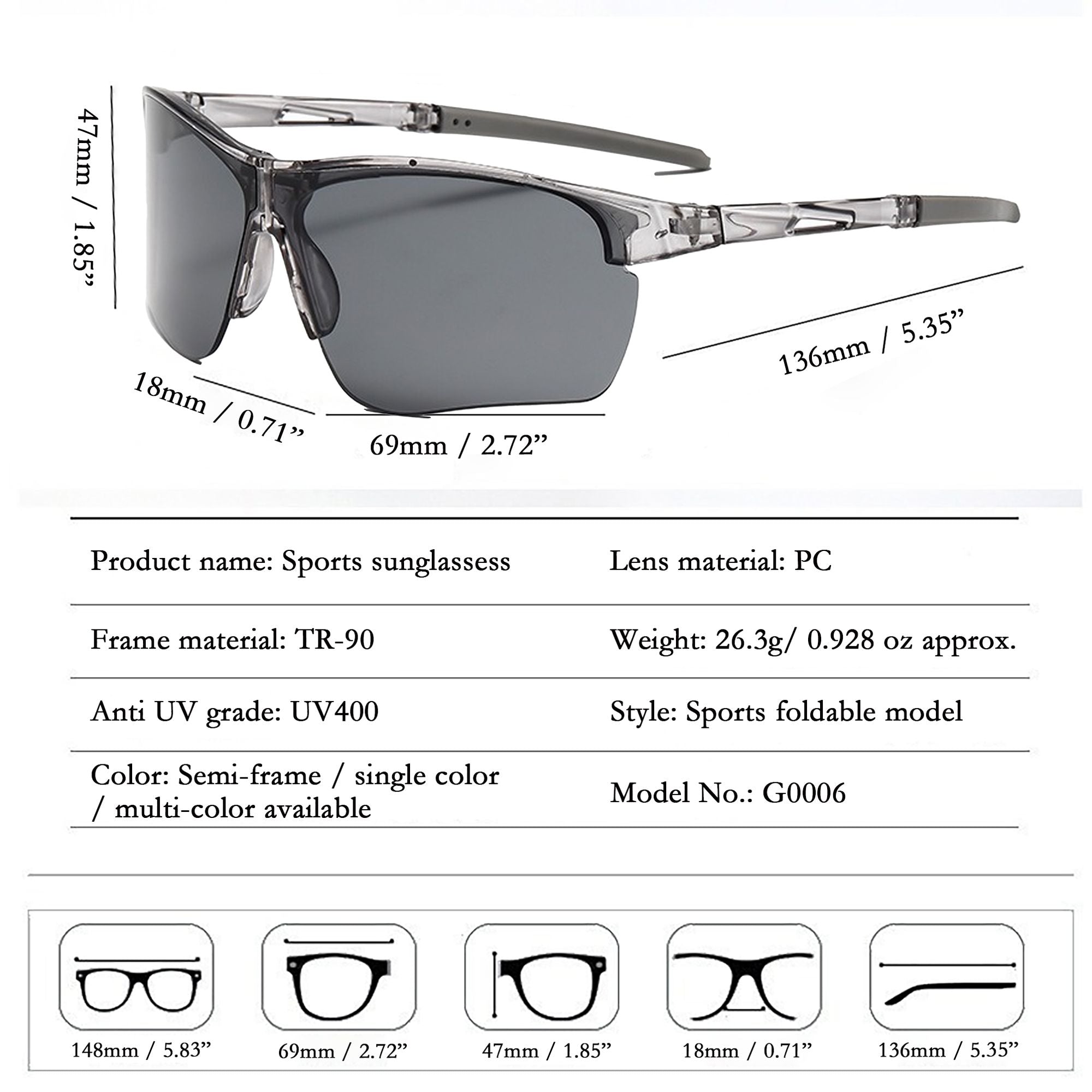 Anna-Kaci Active Women's Foldable Color-Changing UV-Protect Outdoor Sports Running Sunglasses