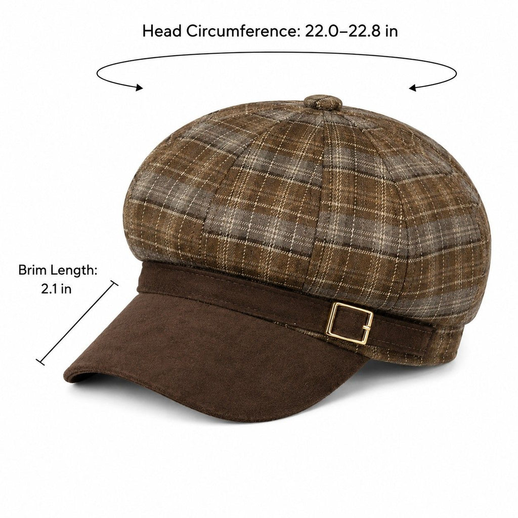 Plaid Newsboy Cap Vintage Baker Boy Hat Adjustable Buckle Band