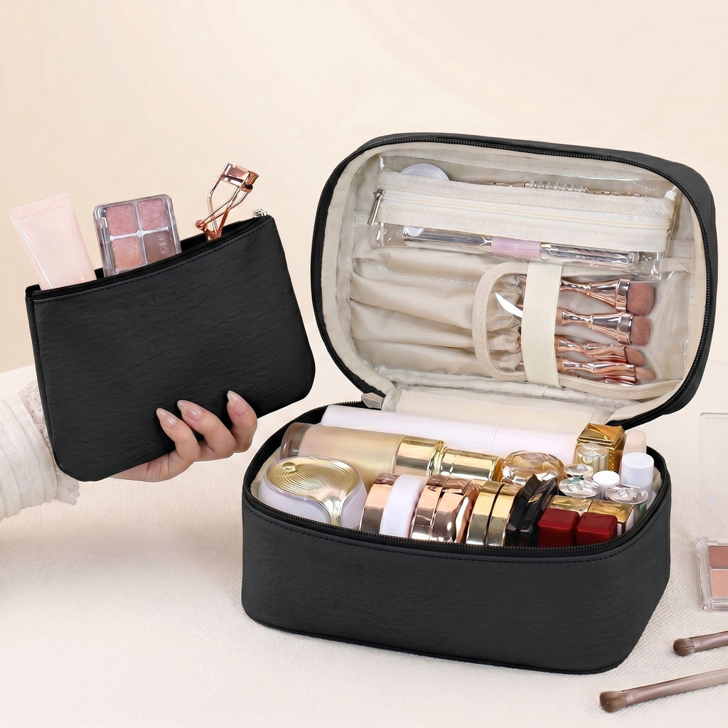 Travel Makeup Organizer Case with Removable Cosmetic Pouch Waterproof Storage Bag Set