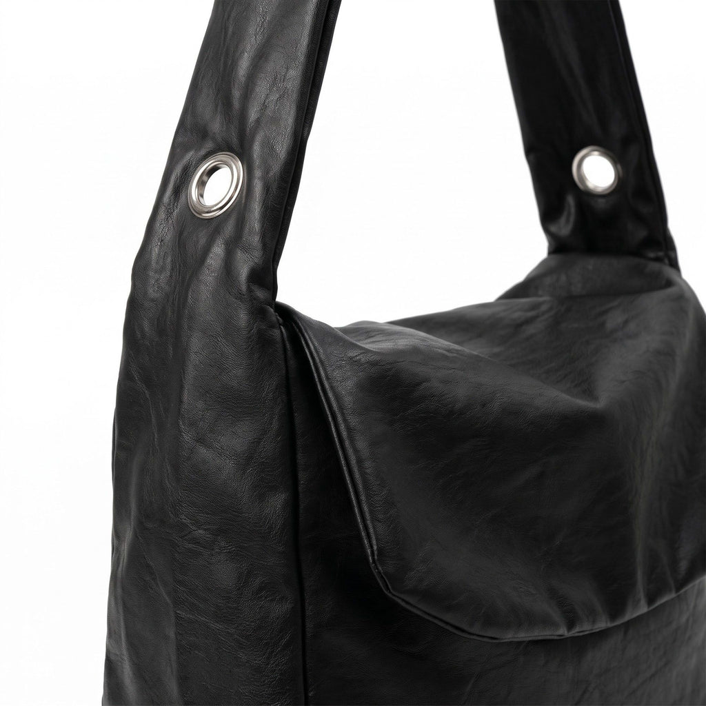 Flap Hobo Bag with Grommet Strap and Wide Shoulder Handle 11.8x9.5x4in