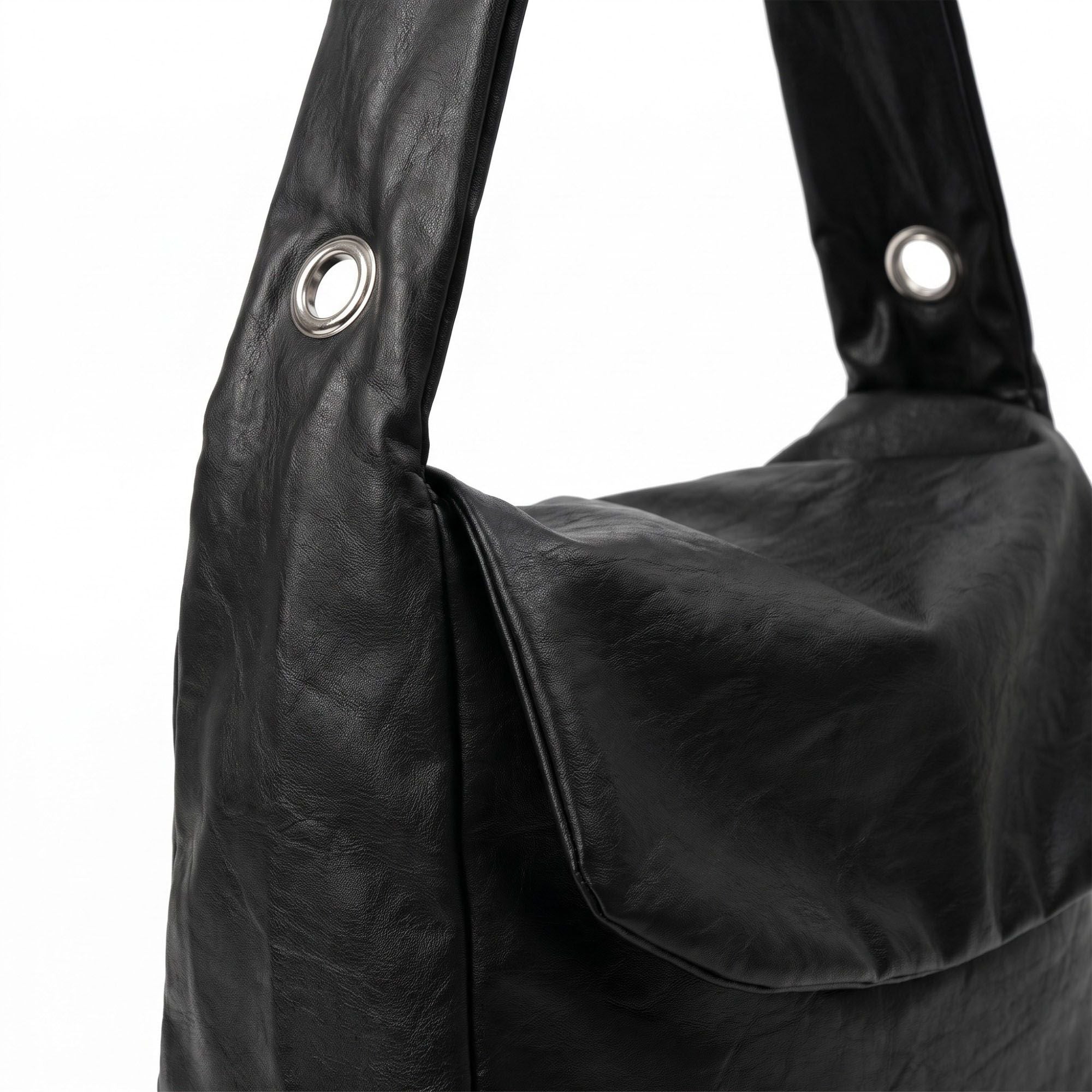 Flap Hobo Bag with Grommet Strap and Wide Shoulder Handle 11.8x9.5x4in
