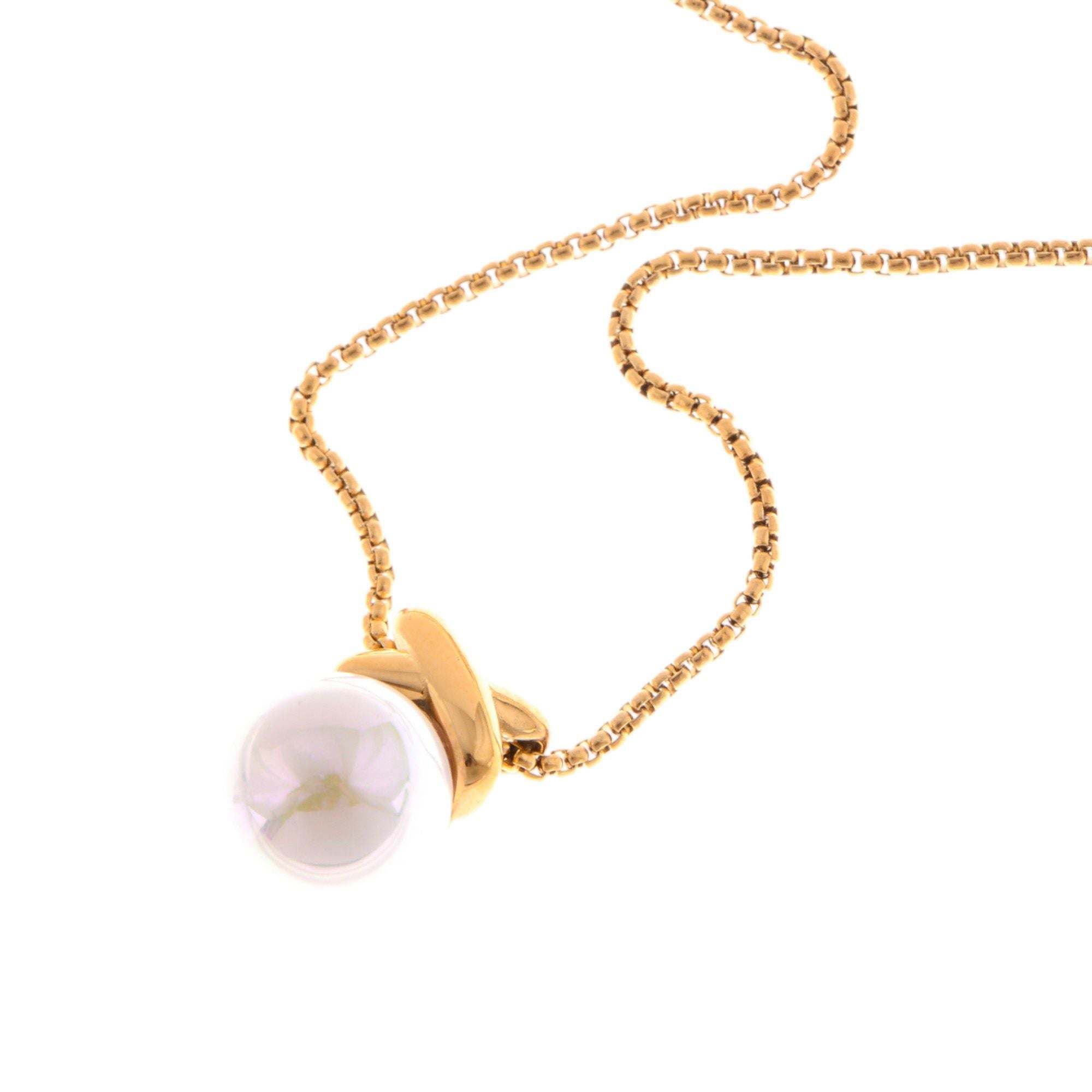 Gold Tone Pendant Fashion Style Necklace with Faux Pearl Drop and X Charm
