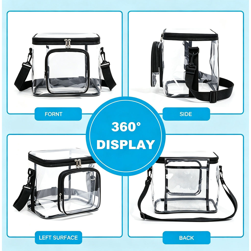 Clear PVC Lunch Tote Bag with Front Zipper Pocket, Top Handle and Removable Shoulder Strap