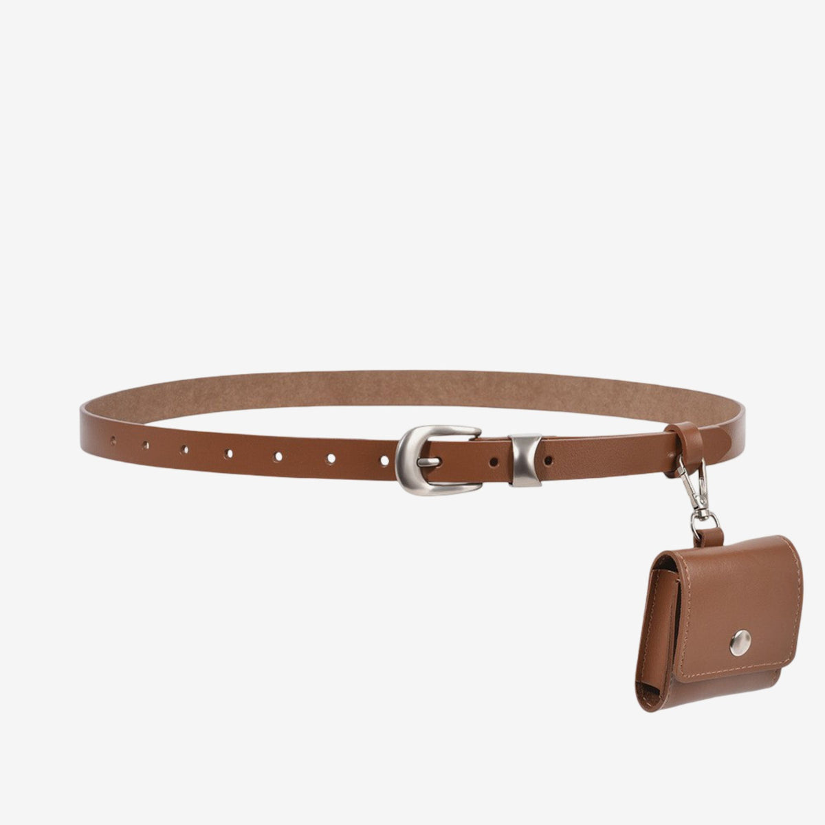 Genuine Leather Belt with Detachable Mini Pouch and Silver Tone Buckle 41.3in
