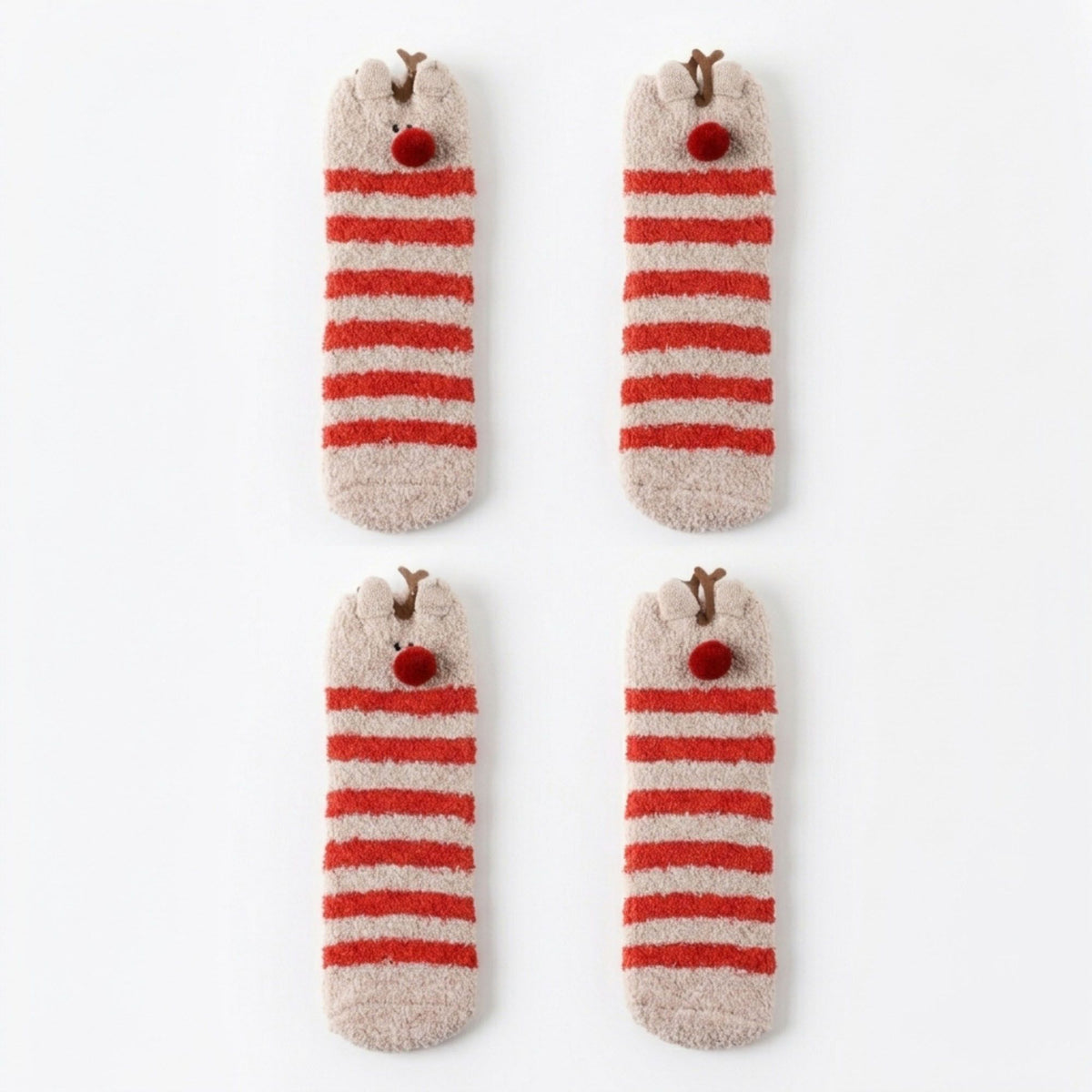 Fuzzy Reindeer Crew Socks 2 Pair US 5-10.5