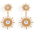 Women's Gold Tone Sunburst Dangle Fashion Earrings with Pearl Accents