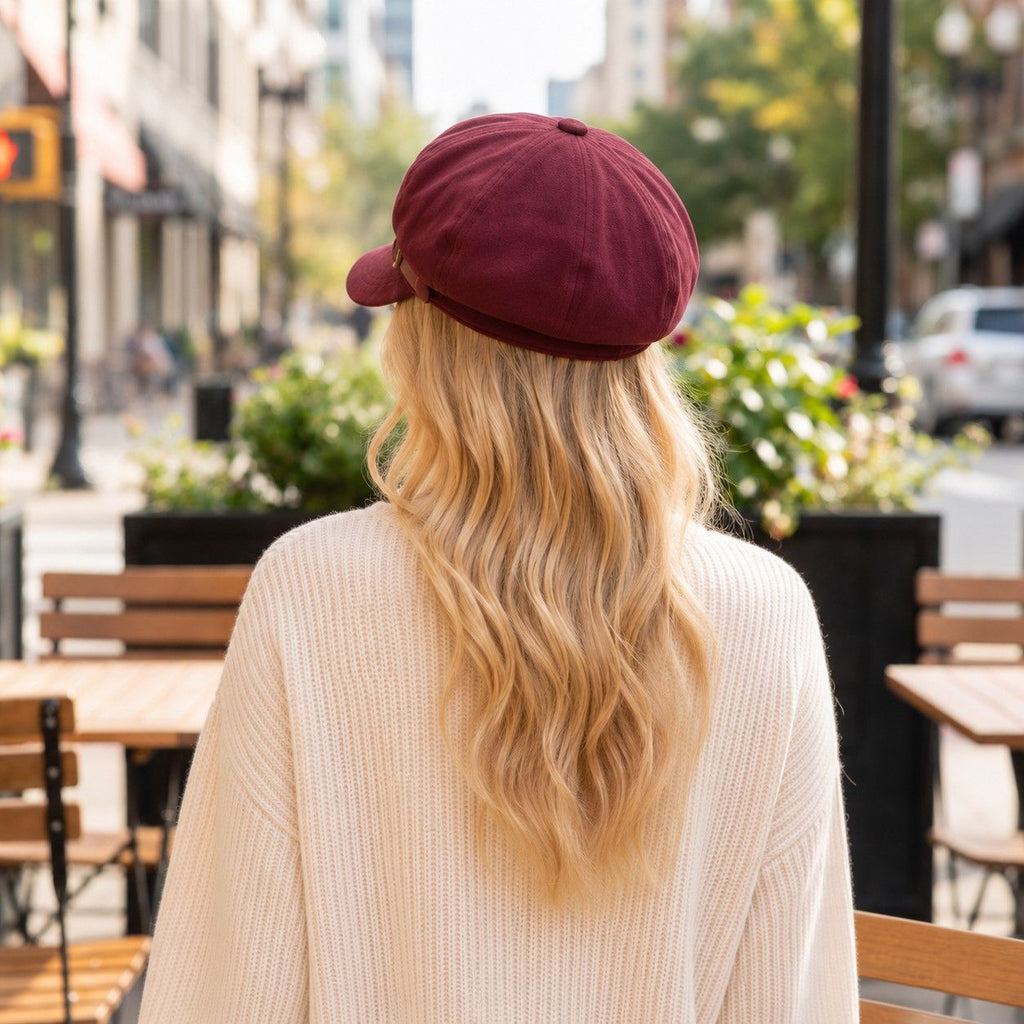 Faux Suede Baker Boy Cap with Buckle Band Vintage Newsboy Style Hat