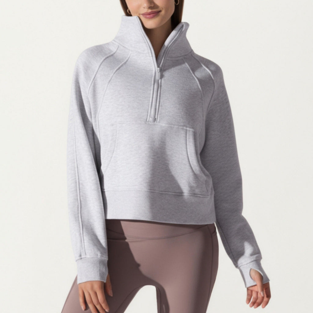Anna-Kaci Active Women's Long Sleeve Half Zip Pullover Sweatshirt with High Collar and Kangaroo Pocket Design
