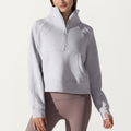 Anna-Kaci Active Women's Long Sleeve Half Zip Pullover Sweatshirt with High Collar and Kangaroo Pocket Design