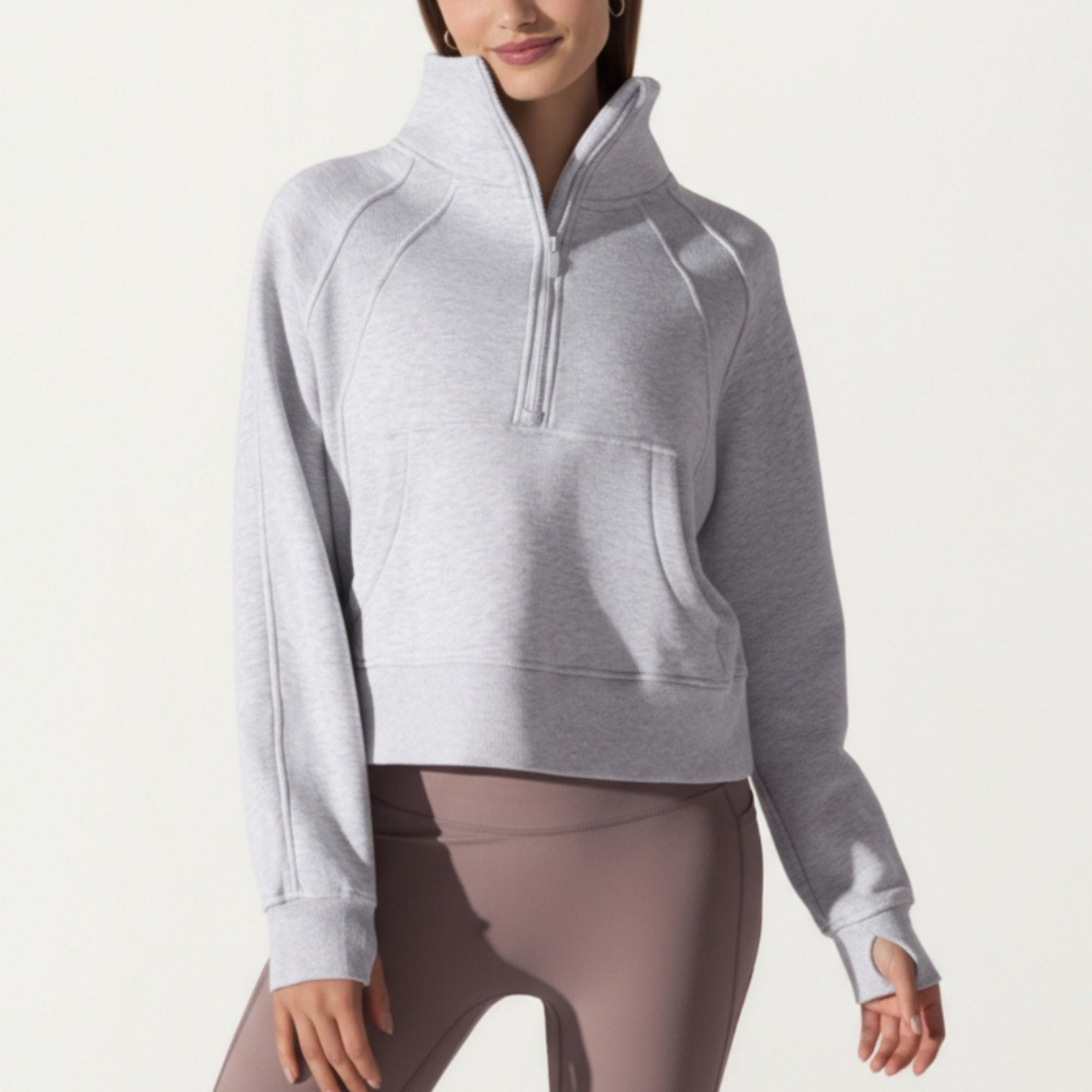 Anna-Kaci Active Women's Long Sleeve Half Zip Pullover Sweatshirt with High Collar and Kangaroo Pocket Design