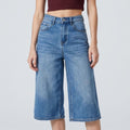 High-Waisted Cropped Wide-Leg Denim Trousers