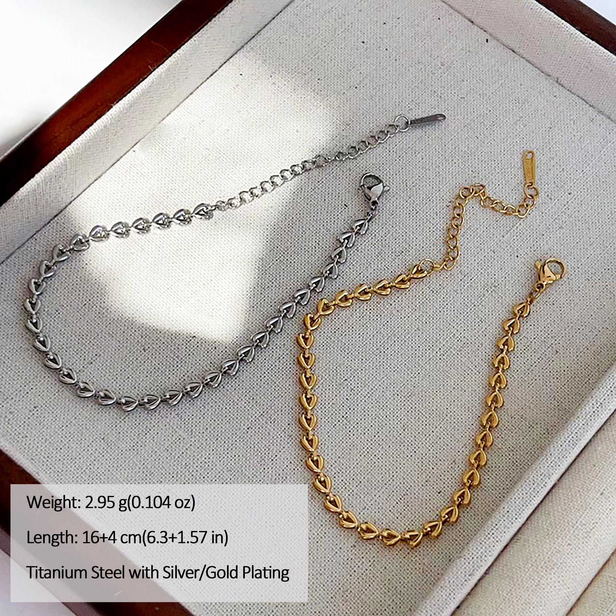 Women's Titanium Steel Heart Link Adjustable Chain Bracelets for Daily & Dressy Styling