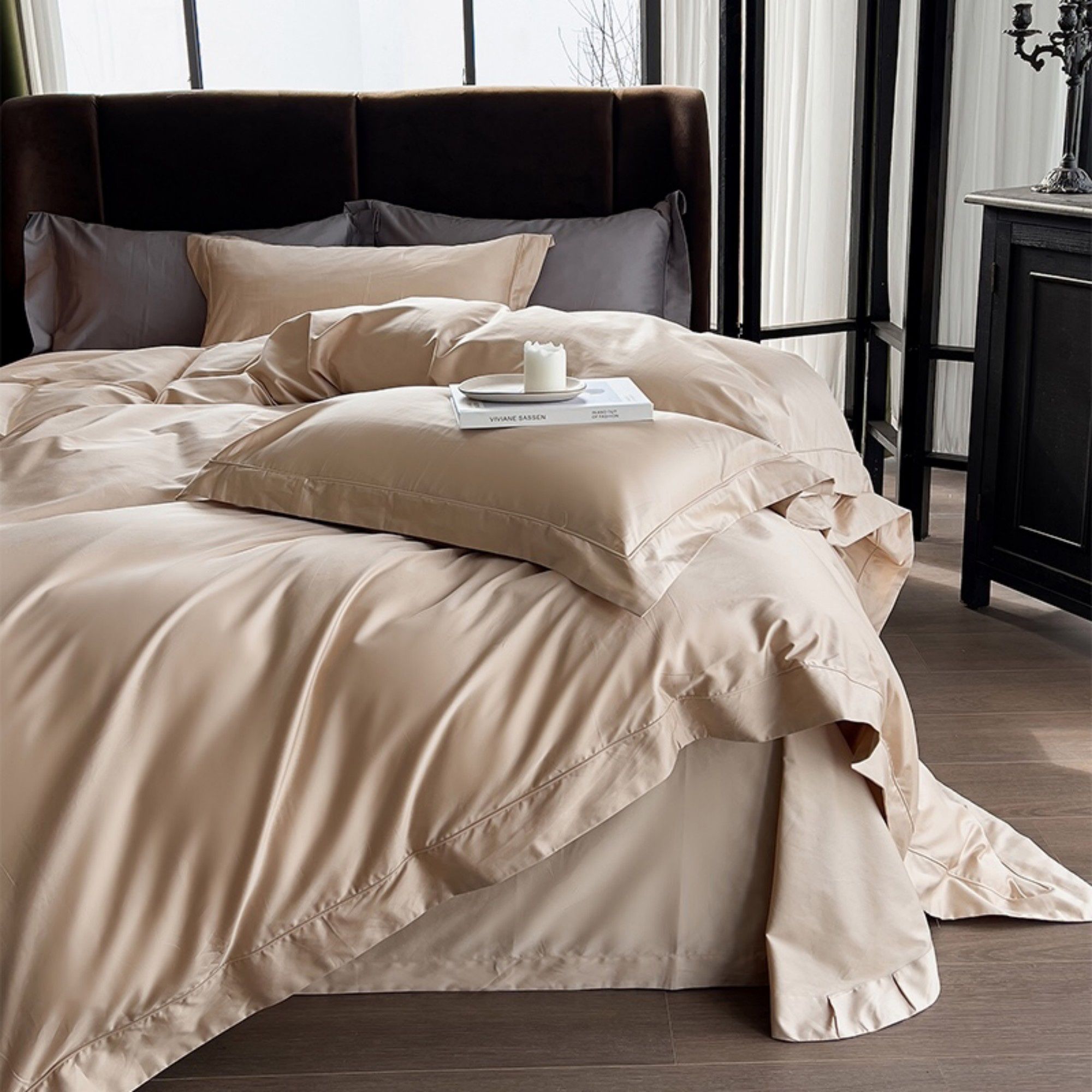 4-Piece Cotton Washed Bedding Set with Duvet Cover Flat Sheet and Pillowcases Soft Smooth Finish