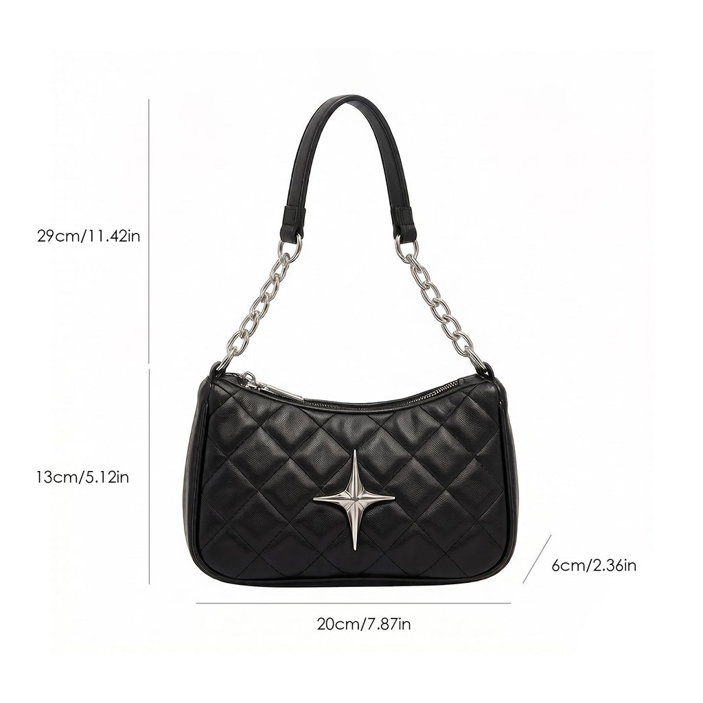Quilted Shoulder Bag with Chain Strap and Star Accent