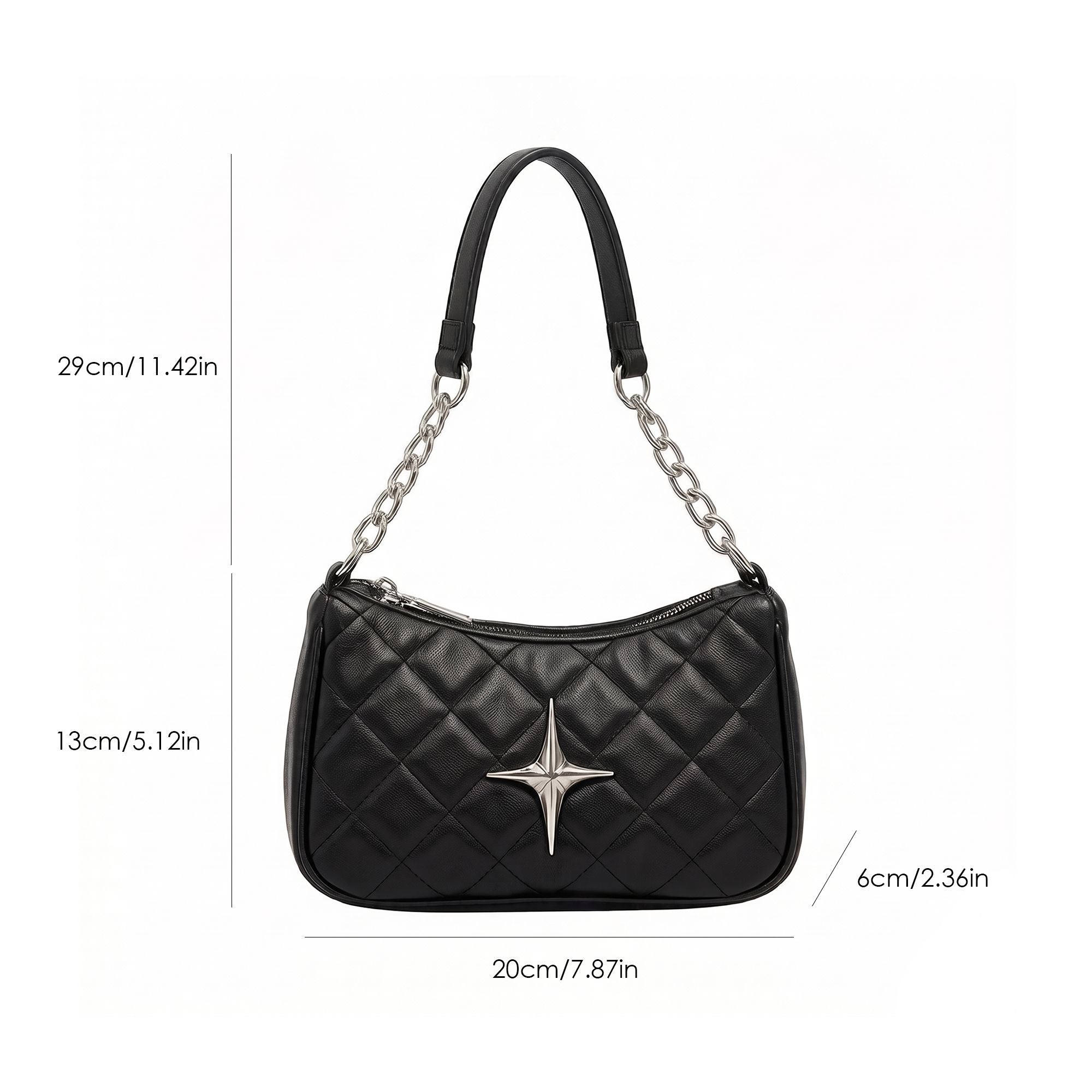 Quilted Shoulder Bag with Chain Strap and Star Accent