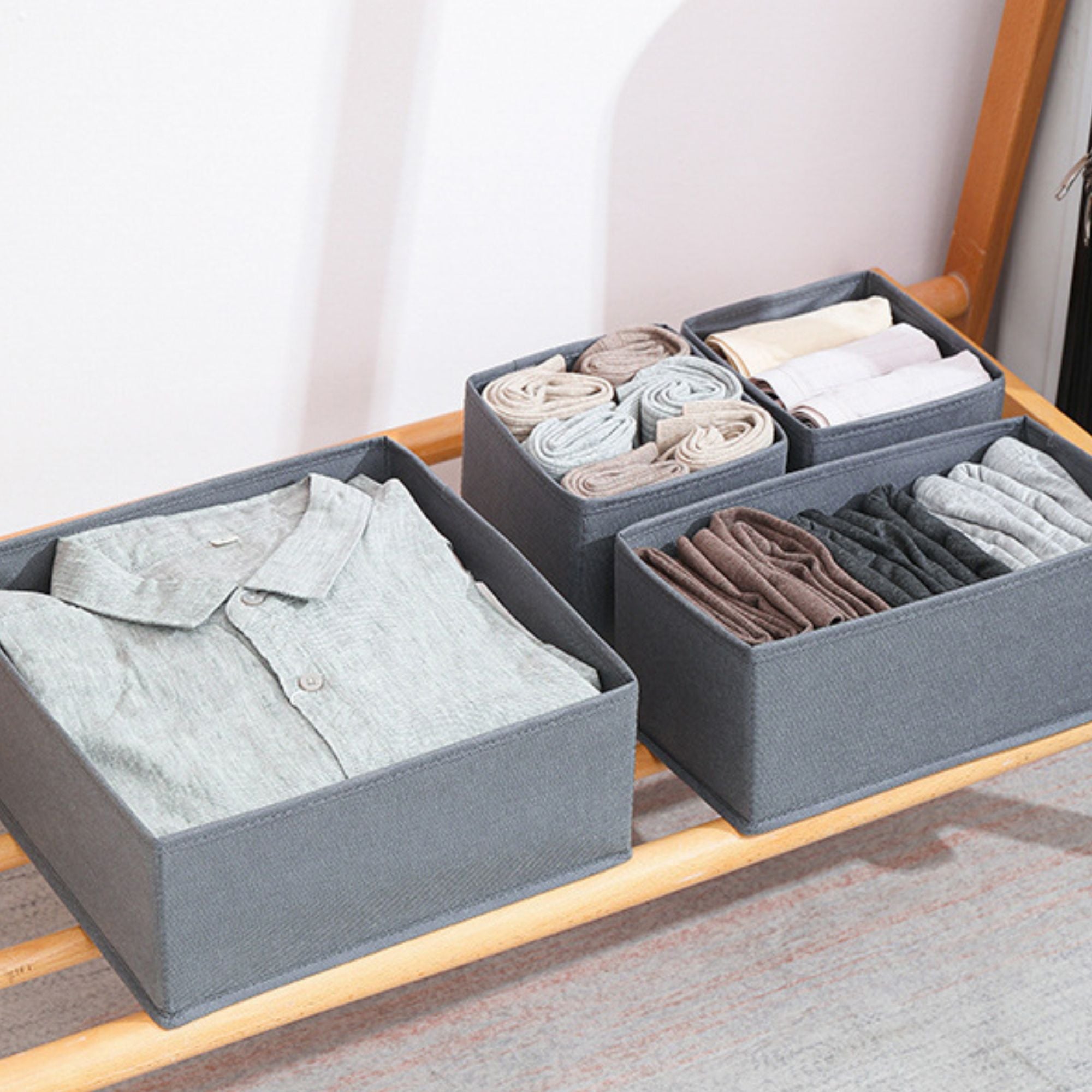 6 Piece Drawer Organizer Set Closet Storage Bins for Underwear Socks Foldable Storage Boxes