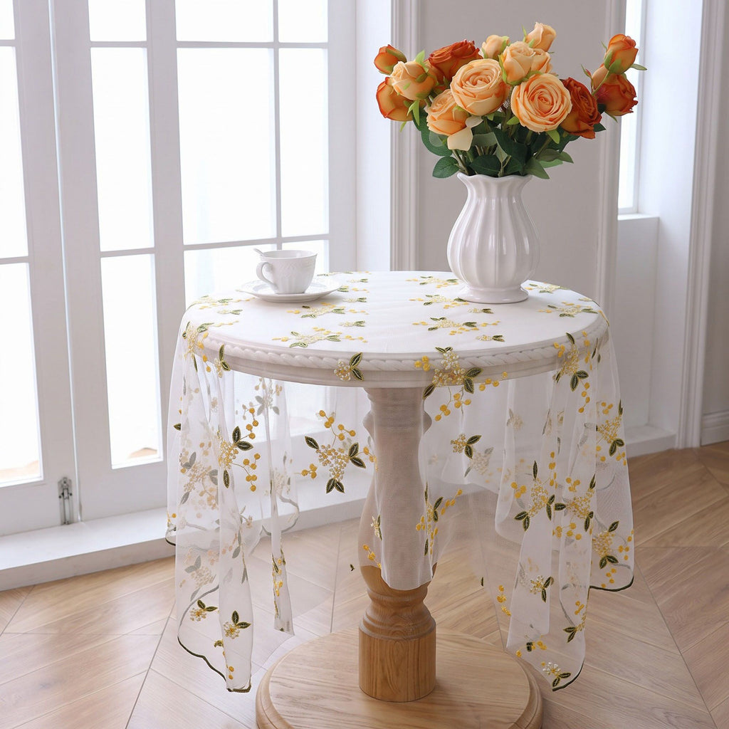 Sheer Floral Embroidered Rectangular Tablecloth 59.1x39.4in