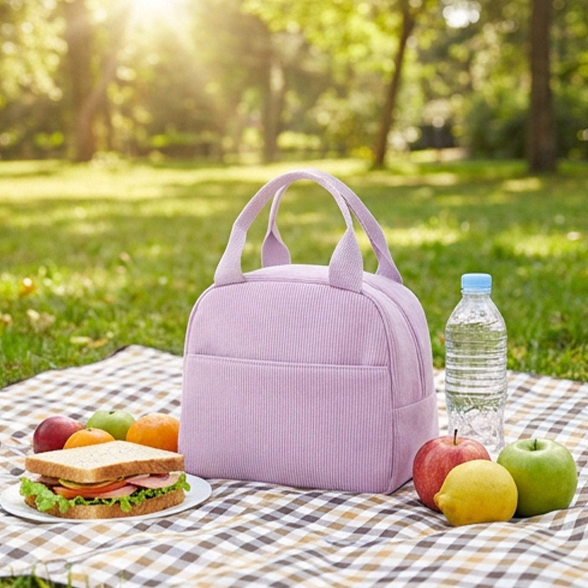 Insulated Corduroy Lunch Bag with Handle