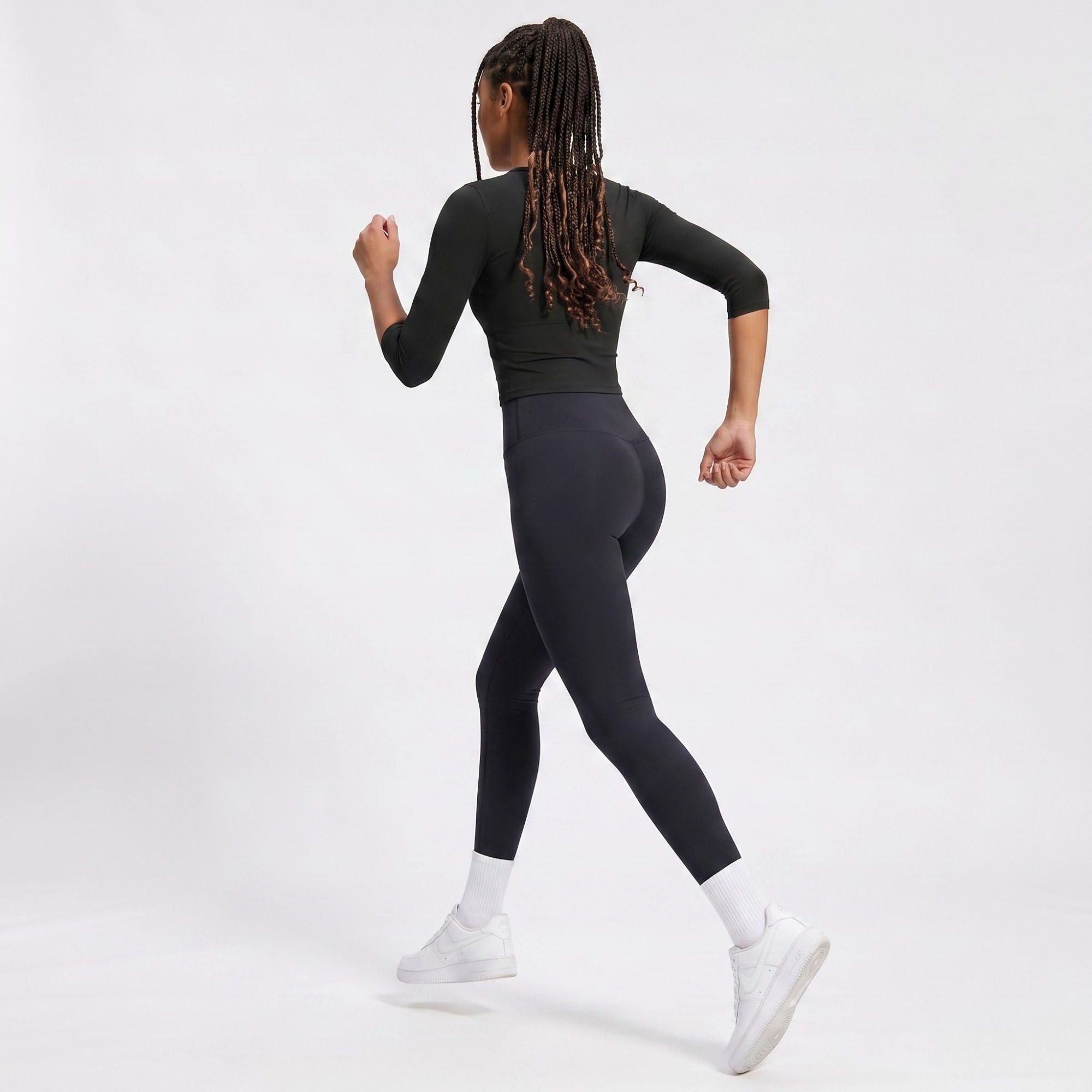 Elbow Sleeve Workout Top Crew Neck Fitted Crop Yoga Activewear Shirt
