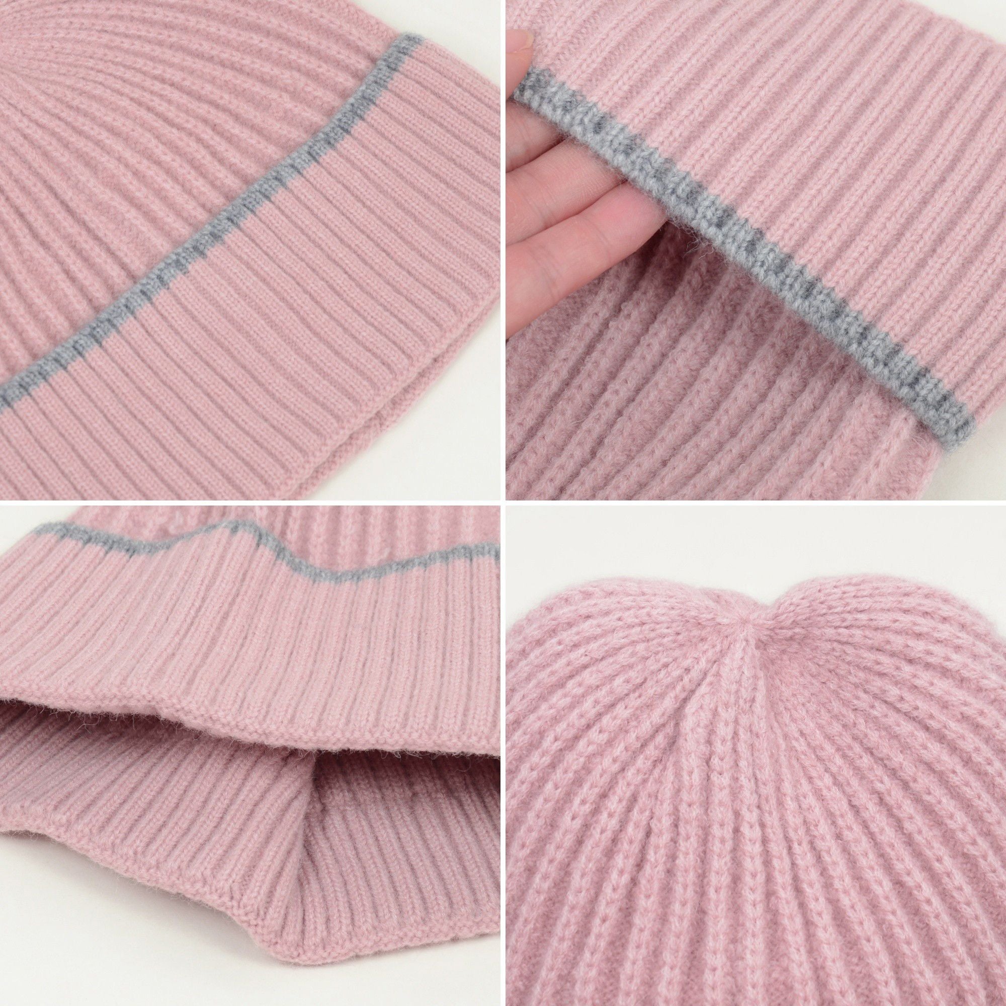 Anna-Kaci Women's Ribbed Knit Beanie Hat with Contrast Trim and Folded Cuff