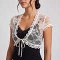 2-Piece Set Sheer Floral Lace Tie-Front Cropped Bolero Shrug and V-Neck Camisole Top