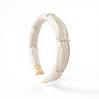 Anna-Kaci 2pcs Women's Padded Satin Fashion Headband with Pearl Design and Crystal Bead Embellishments 6.3x4.7x1.2in