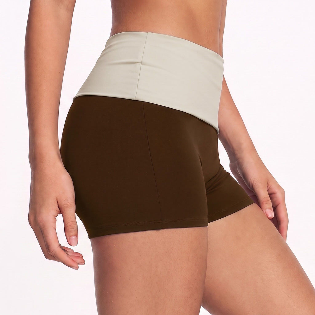 Foldover Waist Biker Shorts Stretch Workout Yoga Shorts